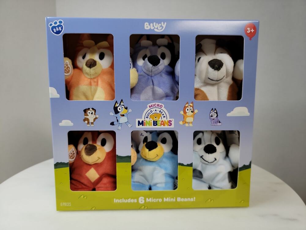 New! Bluey Build-A-Bear Micro Mini Beans Plush 6 Pack Socks Rusty Bingo Muffin
